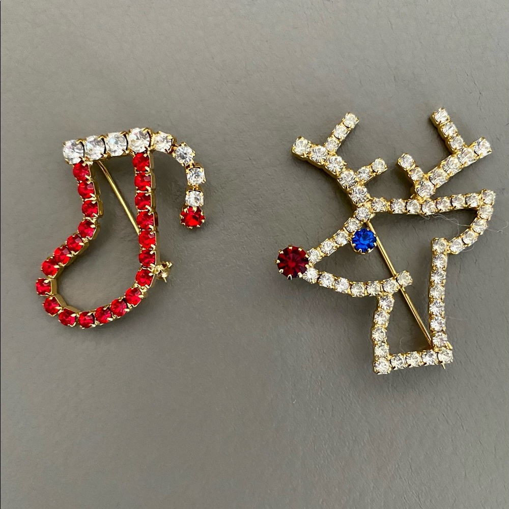 Rhinestone Christmas brooches